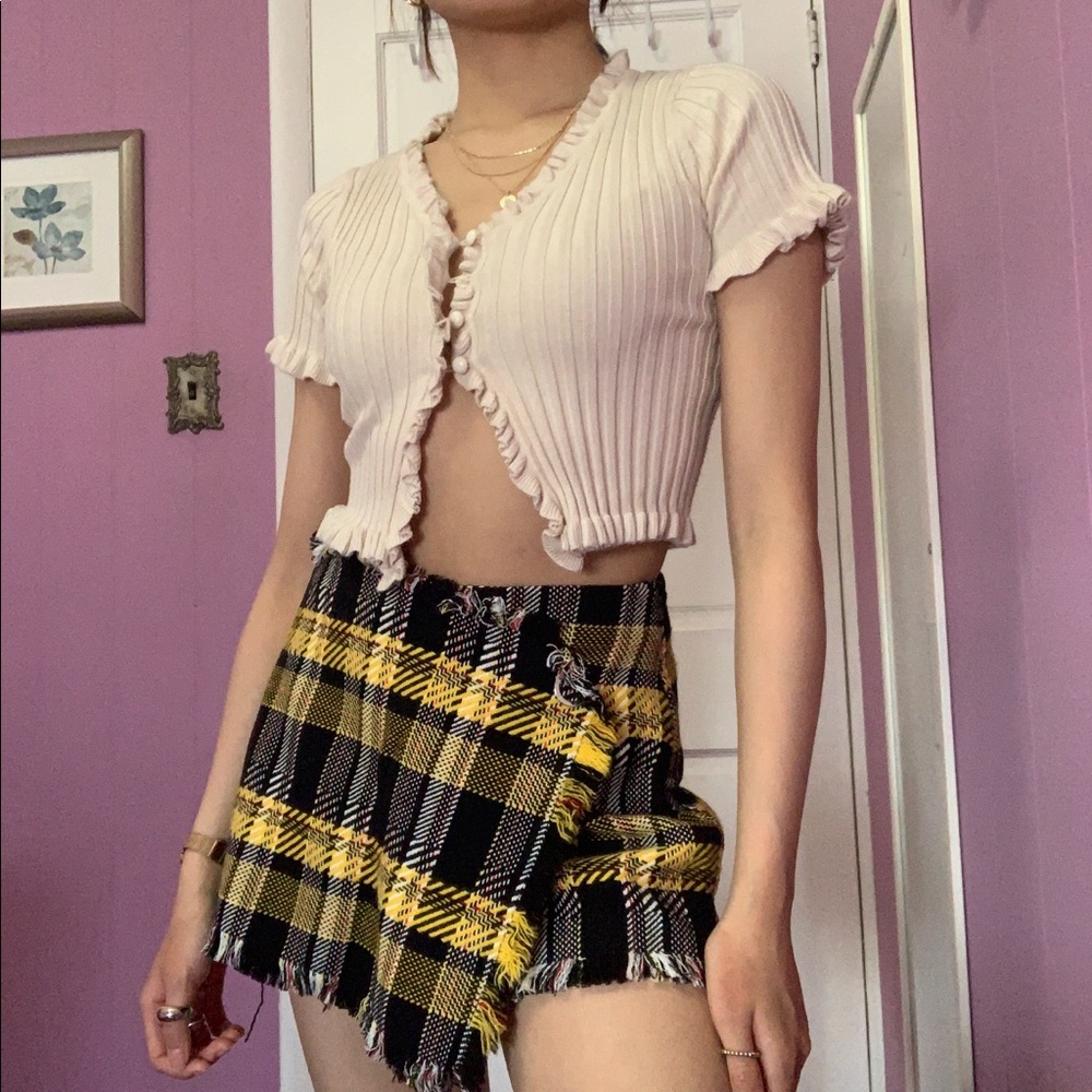 Yellow and black tweed skirt